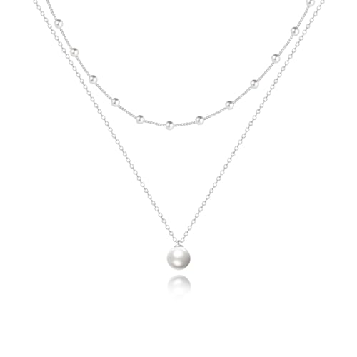 Image of Zeffy Gold Pearl Necklace for Women, Dainty 14K Gold /Silve Plated Layered Pearl Choker Pearl Earrings Pearl Bracelets Wedding Trendy Gold Jewelry Set for Women Gifts