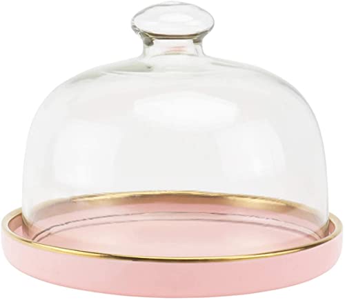 Bell Jar Cake Bell Glass Hood Cheese Bell with Ceramic Plate Cake Plate Hood Serving Plate with Glass Hood Porcelain Cheese Plate Cheese Board Cake Cover Cake Bell-Rosa