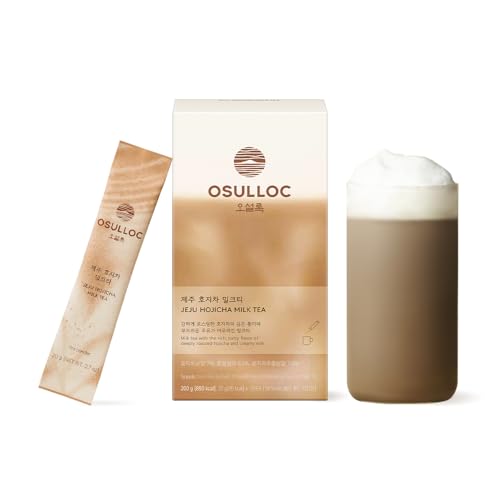 Image of OSULLOC Jeju Hojicha Milk Tea (7oz X 10 Packets), Roasted Hojicha Latte Powder with Vanilla Notes, Instant Milk Tea Drink, Lightly Sweetened