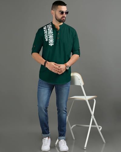 Image of FINIVO FASHION Men's Regular Fit Cotton Blend Kurta Shirt | Full Sleeve Ethnic Shirt with Mandarin Collar and Button Placket | Casual Kurta for Daily and Traditional Use