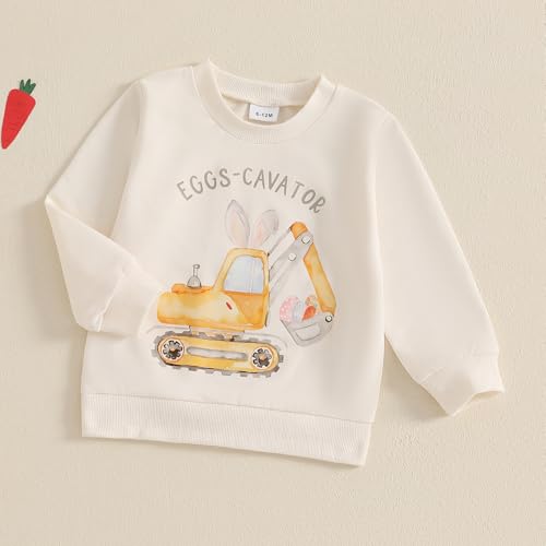 Kids Toddler Baby Boy Easter Outfit Long Sleeve CrewNeck Eggs-cavator Print Pullover Sweatshirt Infant Spring Clothes2