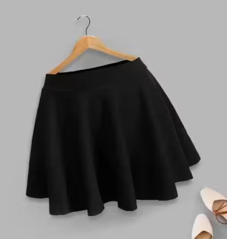 Girl's/Women's Classic Versatile Stretchy Flared high Waist Trendy Skater mini Black Summer Short Skirts-image-30