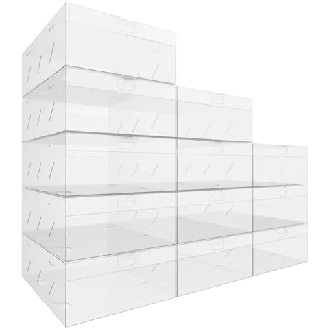 GTYOPR Large 12 Piece Shoe Storage Box, Used as a Transparent Stackable Shoe Cabinet In The Dressing Room, Space Saving Foldable Shoe Rack, Kids Shoe Organizer. Cover