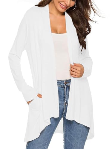 Image of Women's Drape Front Open Cardigan Casual Lightweight Long Sleeve Cardigans Flowy Tops with Pockets