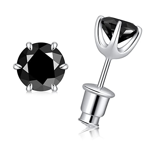 Hitlinker Black Moissanite Stud Earrings, Hypoallergenic Moissanite Earrings S925 Silver Stud Earrings For Women Lab Created Diamond Mens Earrings Round Cut Black Earrings Total 1Ct. #TOP9