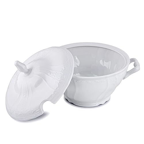 STP Goods Soup Tureen with Lid Bernadotte Bohemian Porcelain Tureen (color: white) Meal Serving Bowl Dinnerware (2.6-qt. (2.5 L))