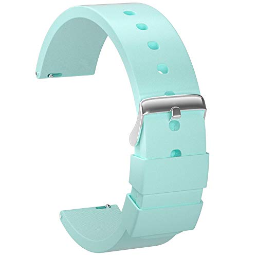 Ullchro Silicone Watch Strap Replacement Rubber Watch Band Waterproof Smooth Flexible Men Women - 14mm, 16mm, 18mm, 20mm, 22mm, 24mm Watch Bracelet with Silver Buckle (22mm, Cyan)