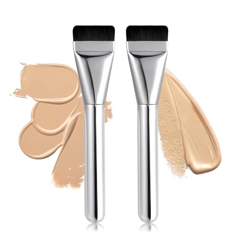 2 Pinceaux à Fond De Teint Plats à Lame Fine,Pinceau De Maquillage Plat,Poils Synthétiques De Haute Qualité Pour Application Liquide,Crème Et Poudre,étui De Protection Inclus