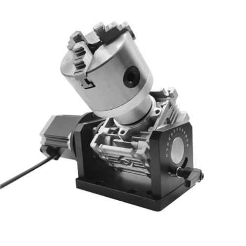 RATTMMOTOR CNC 4th Axis Rotary Axis 105mm Center Height JD125 Motorized Rotary Table Adjustable Angle, 3 Jaw 125mm Chuck Worm Gearbox Reducer Speed Ratio 10:1 for Marking/Engraver Machine