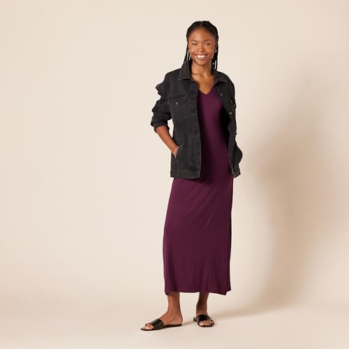 Image of Amazon Essentials Women's Side-Slit Jersey V-Neck Maxi Length Dress