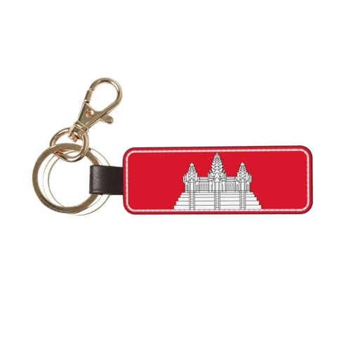 Ninainaid Porte-clés de voiture en cuir véritable avec drapeau du Cambodge - Porte-clés universel pour homme et femme