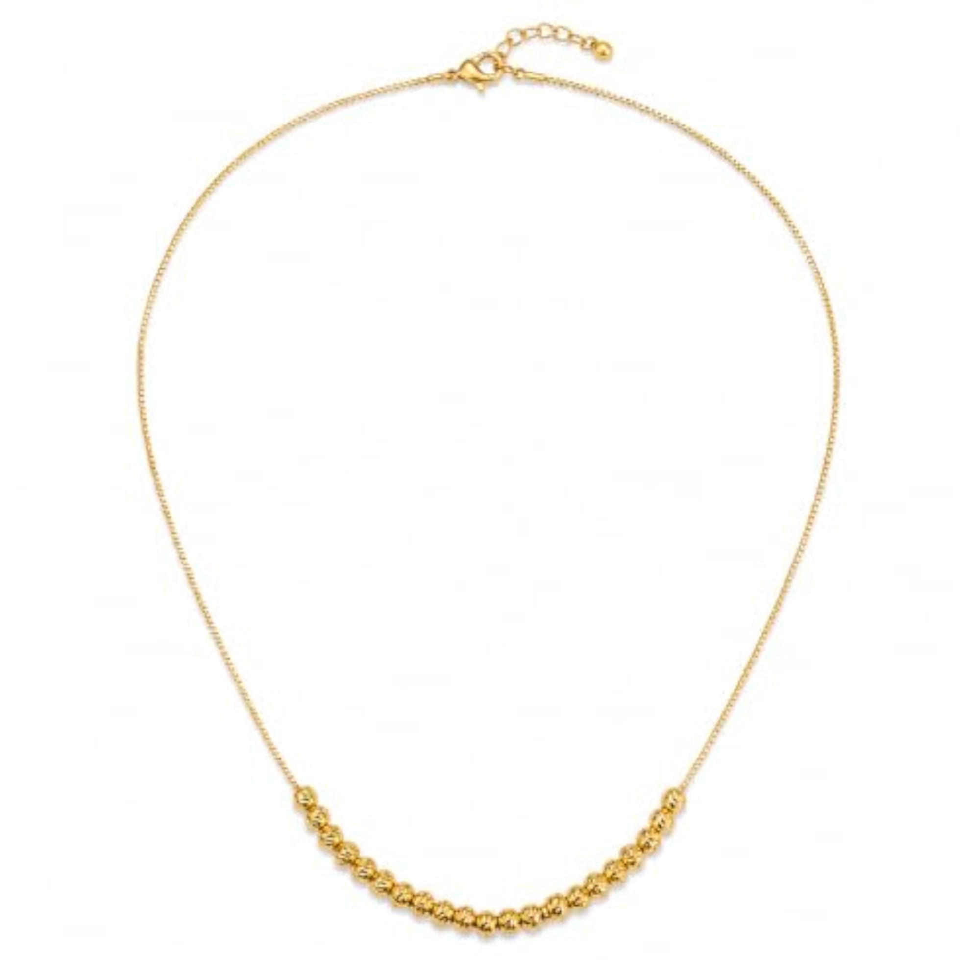 Premium Gold Tone Textured Bead Necklace, Elegant Dainty Chain