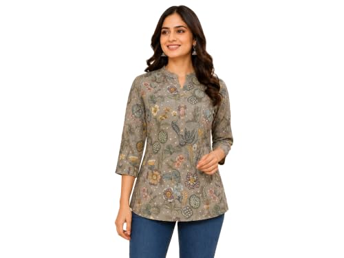 Image of Women's Floral Printed Cotton Kurti Summer Cotton Tunic Top for Girls