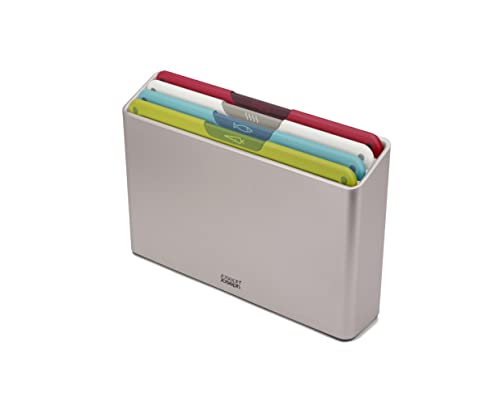 Joseph Joseph Folio 4-Piece Multi Colour coded Cutting Board Set, Slimline case for organized Kitchen storage, Silver