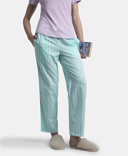 Image of Jockey RX06 Women's Super Combed Cotton Woven Fabric Relaxed Fit Striped Pyjama with Side Pockets (Checks & Prints May Vary)