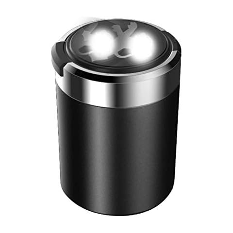 Tauzveok Ashtray car ashtray Blue LED light with cover Easy To Clean for Peugeot car multifunction car,Black Cover