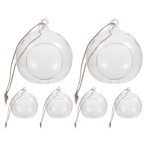 BCOATH 6pcs Globes Suspendus en Verre Grosse Ouverture, Bougeoirs Photophores à Suspendre en Verre et Corde de Chanvre pour Décoration de Mariage et Fêtes