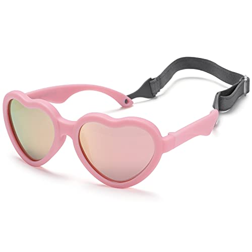Image of Flexible Heart Shaped Baby Polarized Sunglasses with Strap Adjustable Toddler & Infant Age 0-24 Months