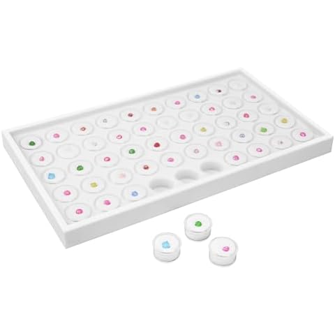 Ikee Design 50 White Foam Gem and Bead Storage Jars Showcase Stackable Display Tray Storage Box for Collectibles, Home Organization, 14.75 W x 8.25 D x 1 H in Cover
