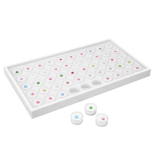 Ikee Design 50 White Foam Gem and Bead Storage Jars Showcase Stackable Display Tray Storage Box for Collectibles, Home Organization, 14.75 W x 8.25 D x 1 H in