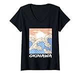 Photo Gallery donna retro okinawa giappone - kanagawa wave maglietta con collo a v Photo Gallery donna retro okinawa giappone - kanagawa wave maglietta con collo a v