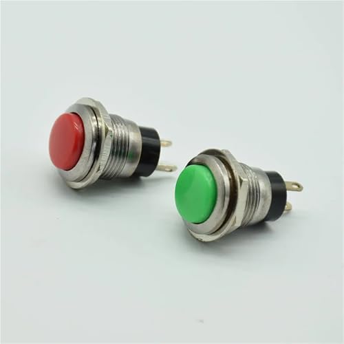 Pulsador de 2 pines 12mm para panel con botón redondo rojo de reset tipo rosca paquete de 5 2
