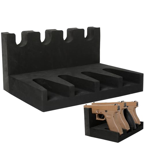 OCQOTAT Pistol Rack for Safe - Foam Holder for Cabinet, Stand with 2 Magnetic Strips Fits 4 Guns