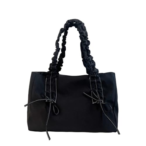 JHTPSLR Bow Tie Large Canvas Tote Bag Coquette Tote Bag Women Elegant Ribbon Bowknot Pleated Balletcore Shoulder Bag Handbag