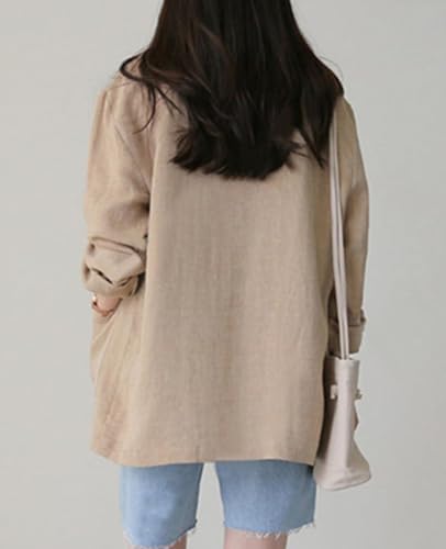 Women's Linen Blazer Jacket 2025 Lightweight Button Lapel Casual Long Sleeve Work Office Summer Jackets3