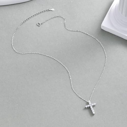 Cross Necklaces for Women 925 Sterling Silver 18K Gold Plated Cubic Zirconia Cross Pendant Necklace Simple Jesus Cross Necklace Cute Simulated Diamond Jewelry Religious Minimalist Gift4