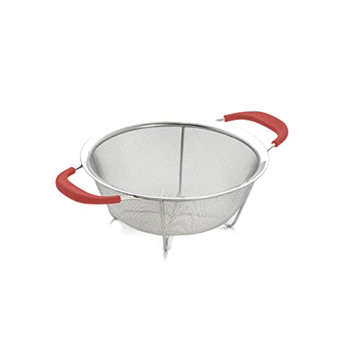 9" Reinforced Stainless Steel Mesh Colander W/Red #TOP30