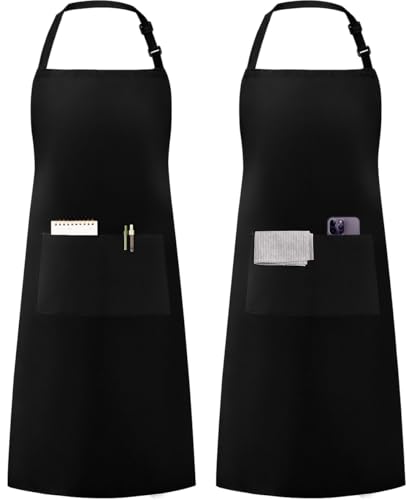 Syntus Adjustable Bib Apron with 2 Pockets Cooking Kitchen Aprons for Women Men Chef, Basic Black...