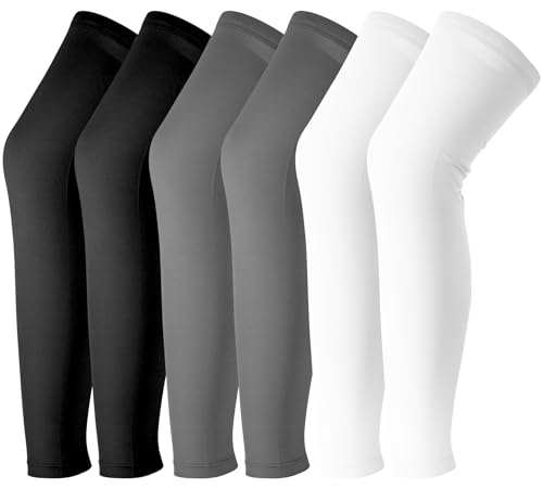 EOGRFW 3 pares de mangas largas de compresión, protección solar UV, calentadores de piernas de compresión, antideslizantes, largos, para ciclismo, baloncesto, fútbol, negro, blanco, gris, negro