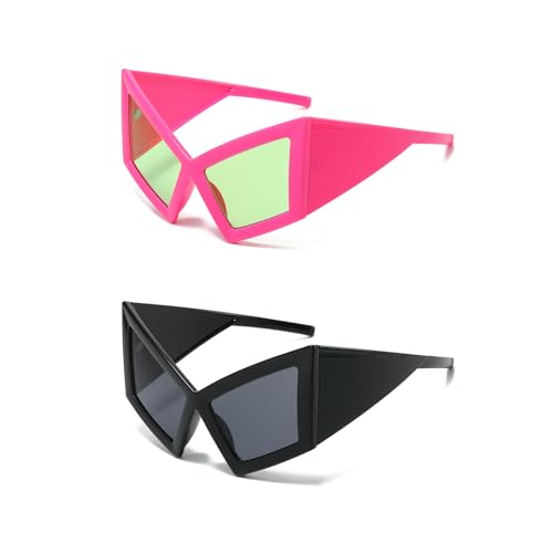 ZHAO GE 2 óculos de sol divertidos para mulher, dos anos 80 e 90, estilo punk, óculos de sol divertidos para festas, para festas JGA, festas de noiva e carnaval (rosa e preto)