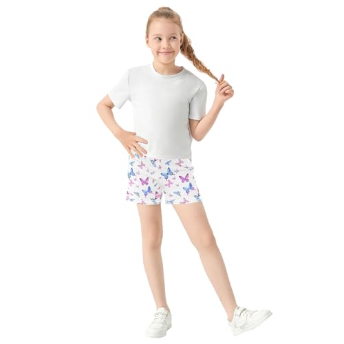 Girls Lounge Shorts Watercolor Pink Blue Butterflies Print Athletic Casual Summer Activewear Pajama, X-Small2