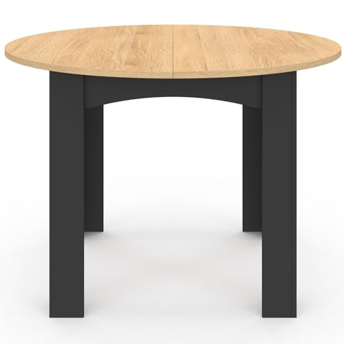 IDMarket - Table à Manger Fixe Ronde Dona 4-6 Personnes Noire Plateau façon hêtre 110 cm