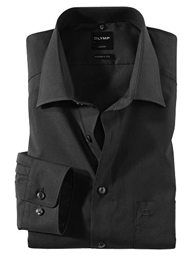 OLYMP Herren Oberhemd Langarm Luxor,Uni,modern fit,New Kent,Schwarz 68,44 OLYMP Herren Oberhemd Langarm Luxor,Uni,modern fit,New Kent,Schwarz 68,44
