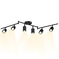 Lavendex LED 6 Light Track Lighting Kit, Black Ceiling Spotlights, Modern Track Light Fixture with Flexibly Rotatable Heads for Kitchen, Living Room, Bedroom, Includes 6 x GU10 Bulb