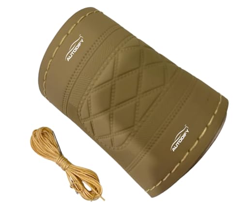 Image of Beige Leather Steering Wheel Cover Universal Fit, Anti-Slip, Breathable, Comfortable Grip, Durable & Stylish for Cars Easy Install, Long-Lasting Protection,Non-SlipDesign.
