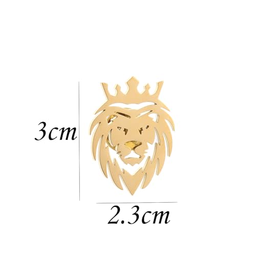 Image of Stainless Steel Animal Creative Crown Lion Brooches for Women and Men
