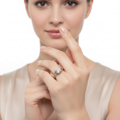 Image of Choose Your Gemstone Rope Split Shank Diamond CZ Ring Yellow Gold Plated Round Shape Split Shank Engagement Ring Minimal Modern Design Birthday Gift Wedding Gift US Size 4 to 12