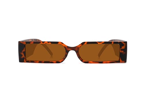 Technigadgets Axel Retro Rectangle Sunglasses Small Frame Vintage Eyeglasses For Men Women Outdoor Fashion Eyewear UV Protection Mens Womens Gift Leopard2