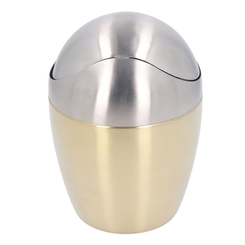 Image of Loboo Idea Desktop Mini Trash Can with Lid, 304 Stainless Steel Mini Trash Can 1.5 L / 0.40 Gal for Tabletop, Multipurpose Desk Trash Can Waste Basket