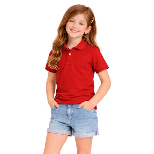 Image of Kids Girls Polo T-Shirt | Half Sleeves | 100% Organic Cotton Rich Bio-Wash Fabric | Ultra Soft & Breathable | Regular Fit | Plain Solid Color Casual Wear & School Uniform