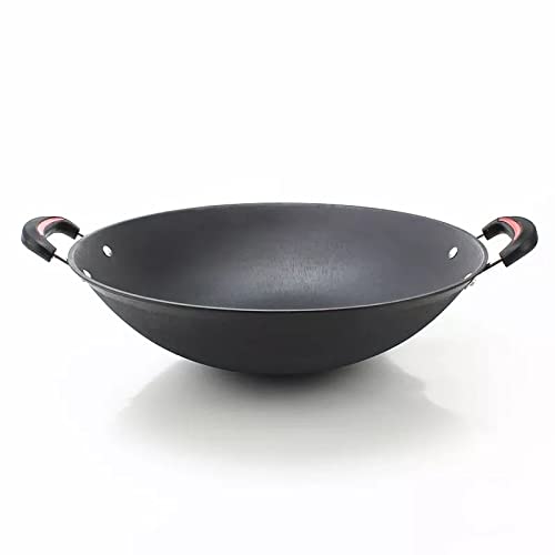 ASDASD Pan de hierro fundido Pot Big Boom Fondo Redondo Wok Sin recubrimiento Non Stick Double Fryin Pan Casserole Seleccionado Cocina Potes Cocina China (Color : A, Size : 38) Cover
