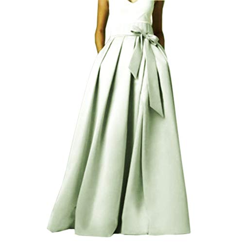Diydress Women's Long Satin Floor Length Pleated Maxi Skirt High Waist Bowknot A-Line Prom Party Skirts with Pockets