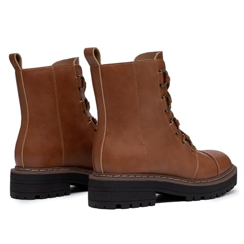 Athlefit Women's Brown Combat Ankle Boots Platform Chunky Low Heel Boots Fashion Lug Sole Lace Up Booties Size 10 — view 4