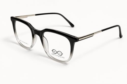 Image of Soft Square Optical Eyeglass Frame for Men & Women, Front with Metal Temples, Clear Demo Lenses, Lightweight Mixed Material Frame, Ribbed Temple Design for Prescription Lens Replacement