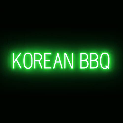 Image of SpellBrite LED Neon KOREAN BBQ Sign for Business - Green, 38 inch x 6 inch | Ultra-Bright Click-Together Signage for Restaurants, with Visibility from 500 Feet - 8 Animations, 6 Brightness Levels