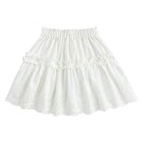 Curipeer Little Toddler Girls Short Ruffle Summer Solid White Skirts Embroidered Fabric High Waisted Pleated Summer Skirts Outfits for Girls 3-4T